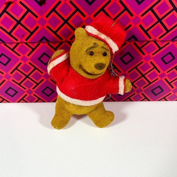Vintage Flocked Christmas Winnie the Pooh by Walt Disney Productions Hong Kong - Picture 1 of 6